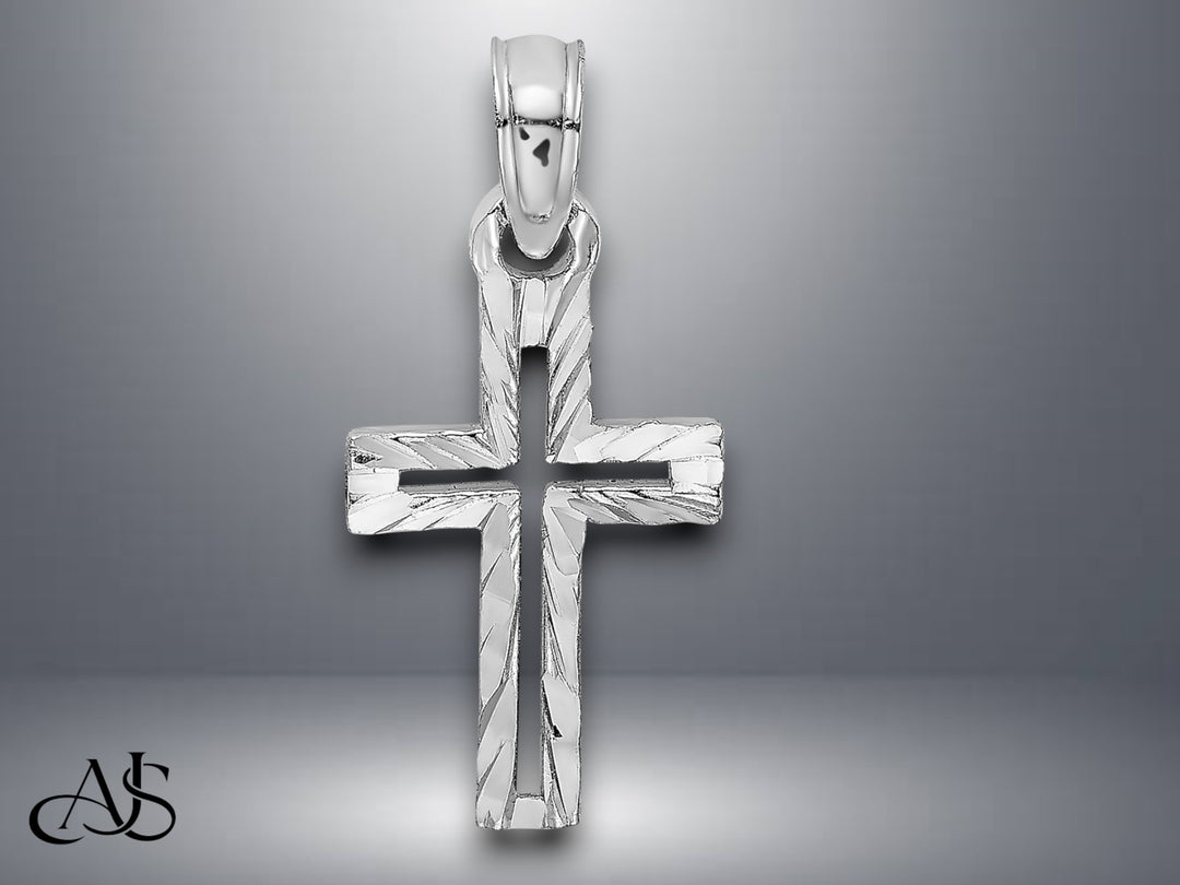 14K Yellow Gold White Gold D/C Cross Charm with Necklace Chain Options
