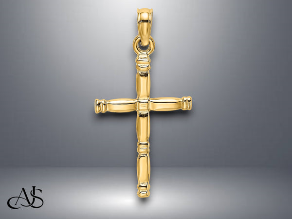 14K Yellow Gold White Gold 3-D Polished Cross Charm with Necklace Chain Options