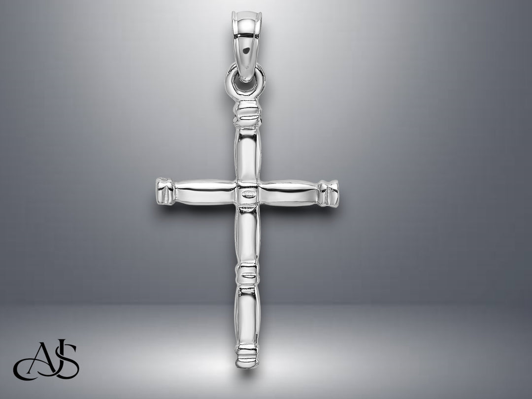 14K Yellow Gold White Gold 3-D Polished Cross Charm with Necklace Chain Options
