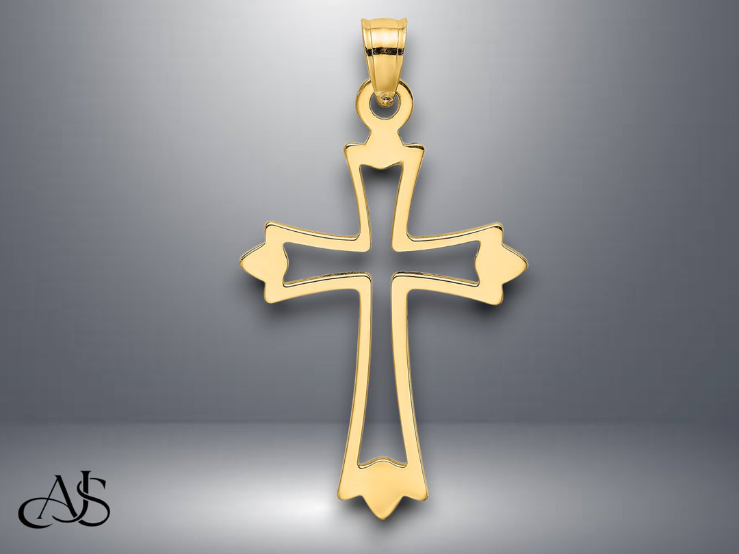 14K Yellow Gold White Gold Polished and Cut-Out Cross Charm with Necklace Chain Options