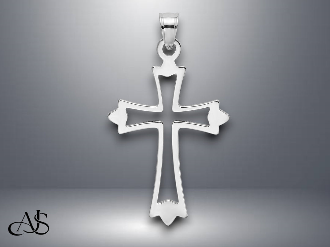 14K Yellow Gold White Gold Polished and Cut-Out Cross Charm with Necklace Chain Options