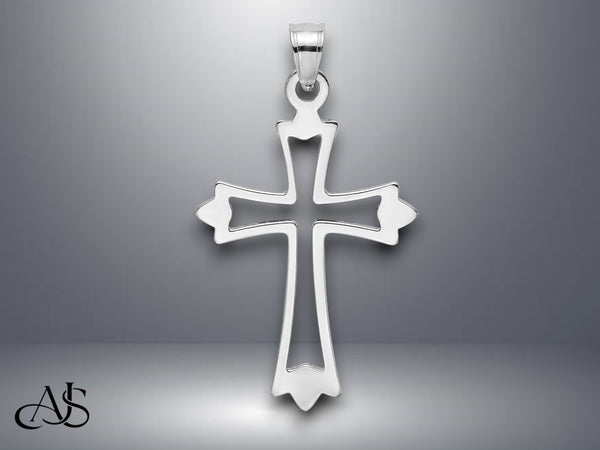 14K Yellow Gold White Gold Polished and Cut-Out Cross Charm with Necklace Chain Options