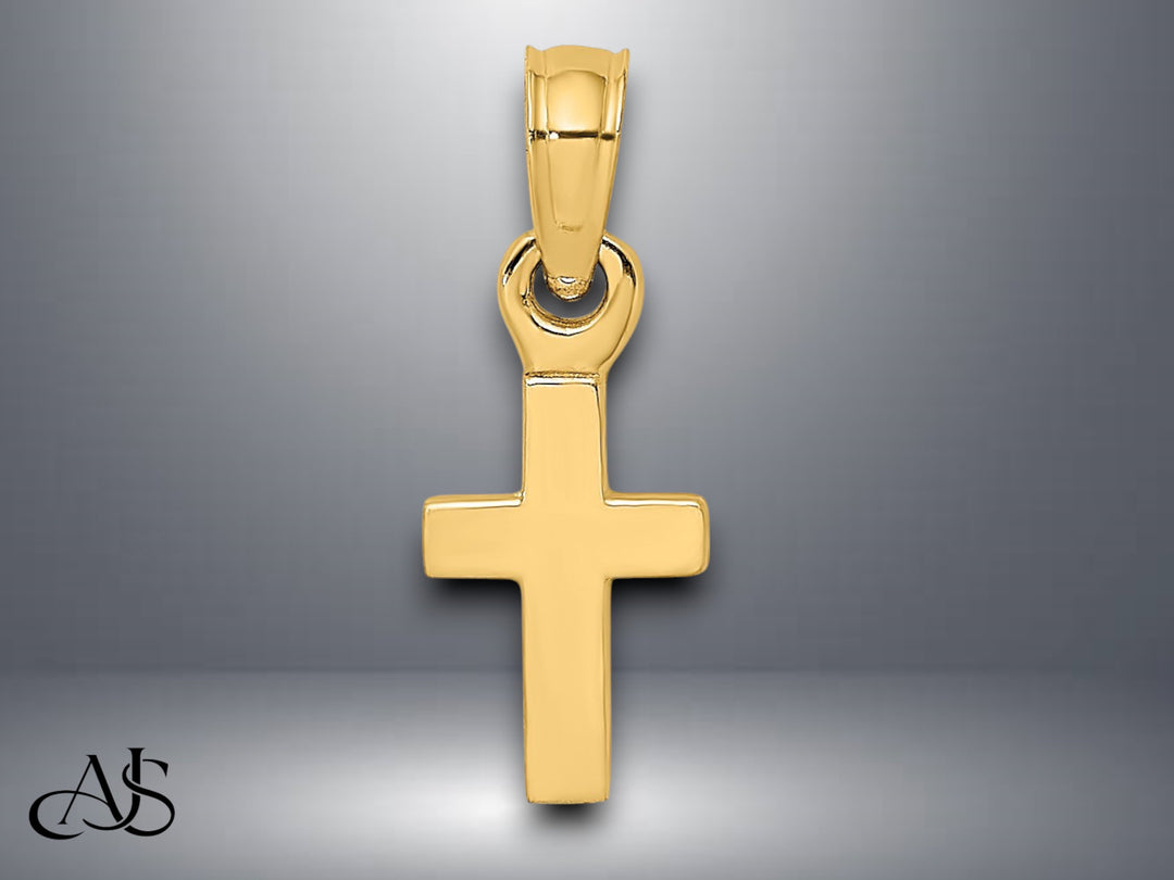 14K Yellow Gold White Gold 3-D and Polished Mini Cross Charm with Necklace Chain Options