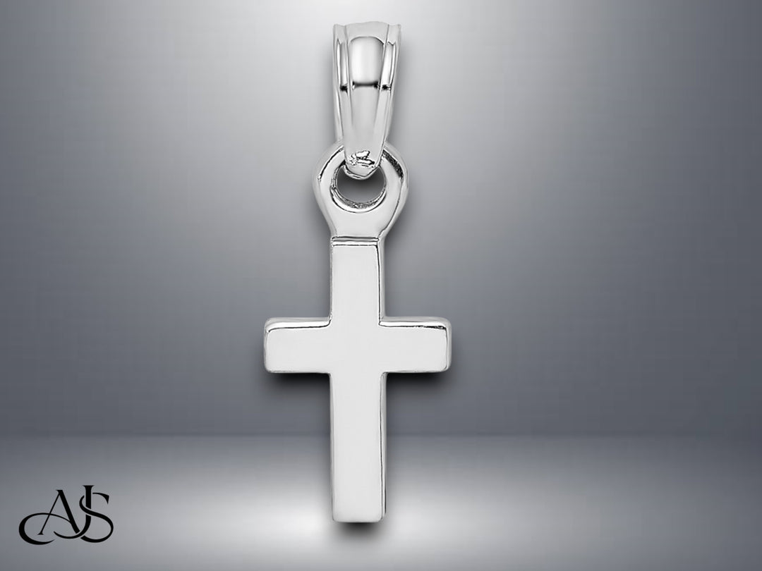 14K Yellow Gold White Gold 3-D and Polished Mini Cross Charm with Necklace Chain Options