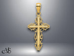 Load image into Gallery viewer, 14K Yellow Gold White Gold Cross w/ Lace Trim Charm with Necklace Chain Options

