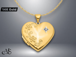 Load image into Gallery viewer, 14K Yellow Gold Diamond Floral  21mm Heart Family Locket | Build Your Locket Necklace with Engraving, Photo insertions, and Chain Options

