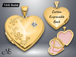 Load image into Gallery viewer, 14K Yellow Gold Diamond Floral  21mm Heart Family Locket | Build Your Locket Necklace with Engraving, Photo insertions, and Chain Options
