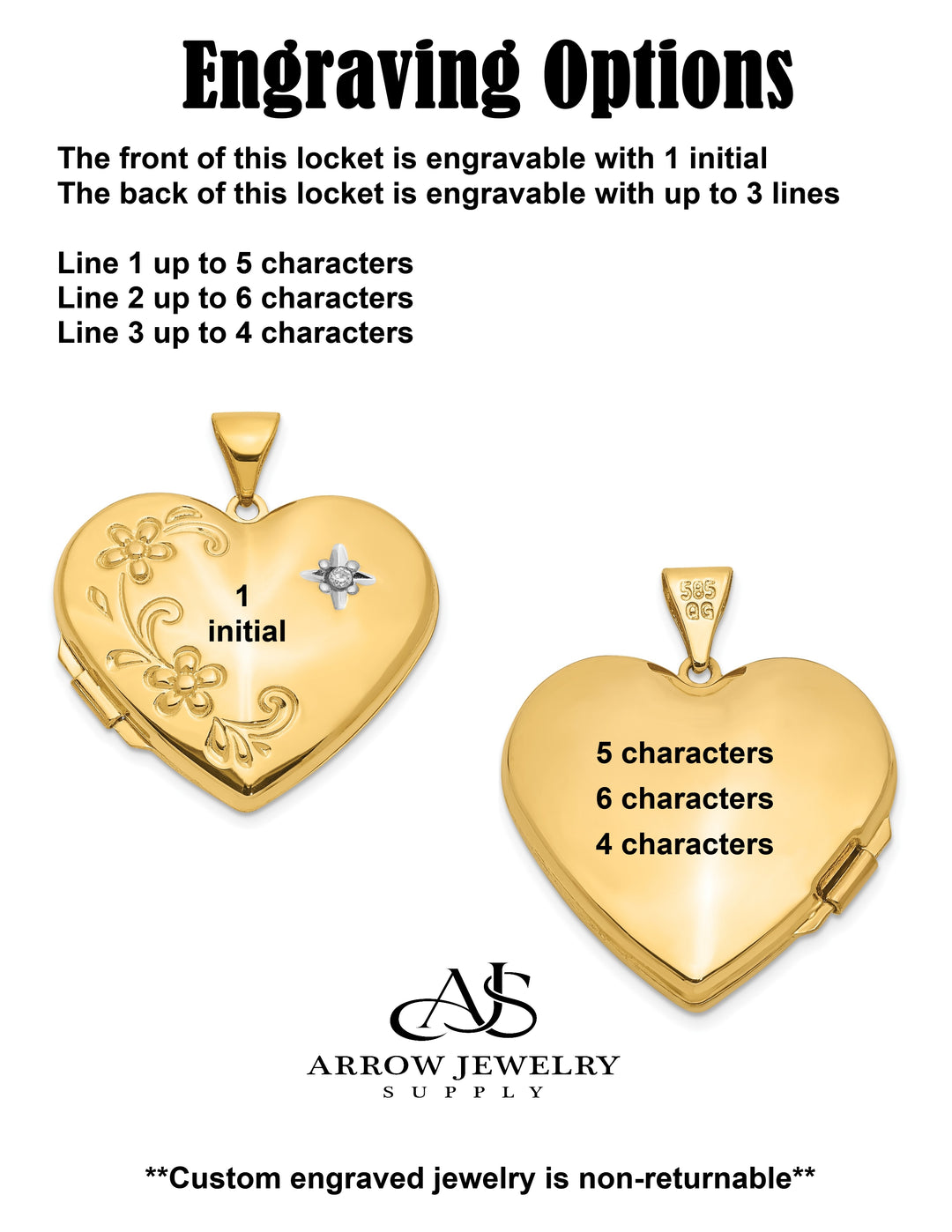 14K Yellow Gold Diamond Floral  21mm Heart Family Locket | Build Your Locket Necklace with Engraving, Photo insertions, and Chain Options