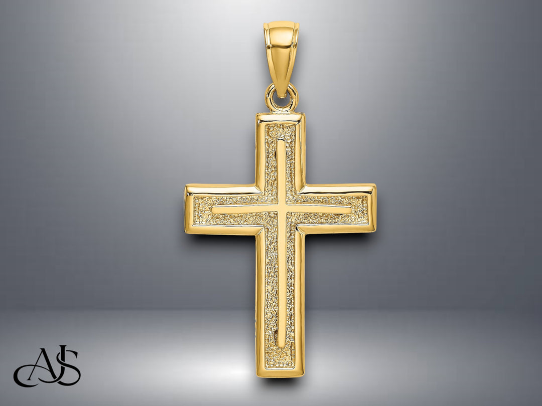 14K Yellow Gold 2-D Cross Charm with Necklace Chain Options