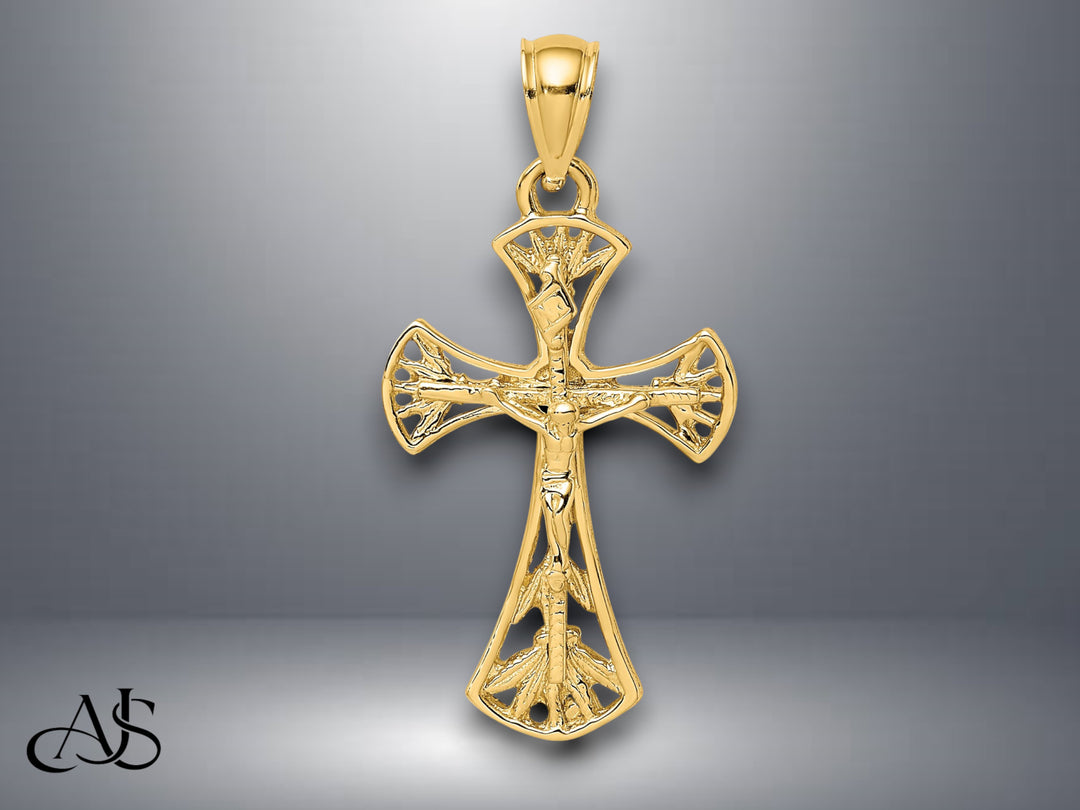 14K Yellow Gold Crucifix Charm with Necklace Chain Options