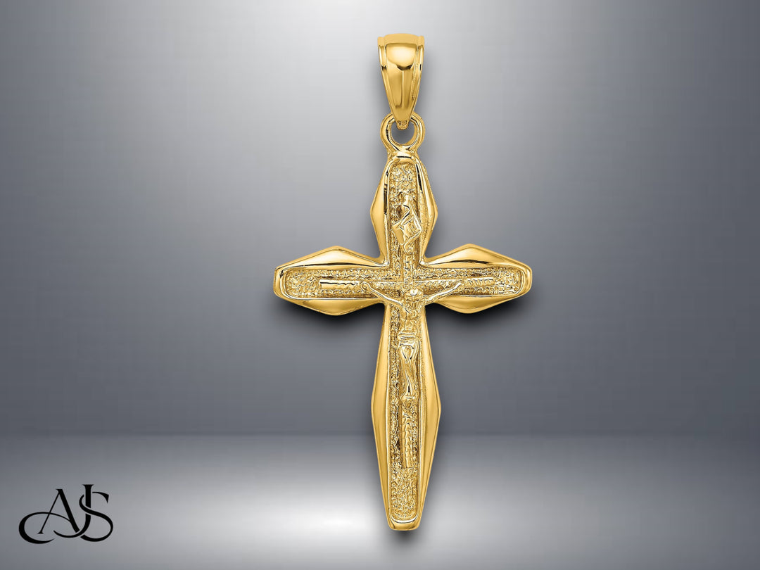 14K Yellow Gold Polished Crucifix Charm with Necklace Chain Options
