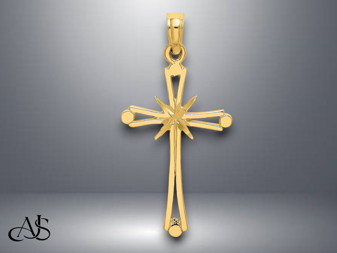 14K Yellow Gold D/C w/ X-Center On Cross Charm with Necklace Chain Options
