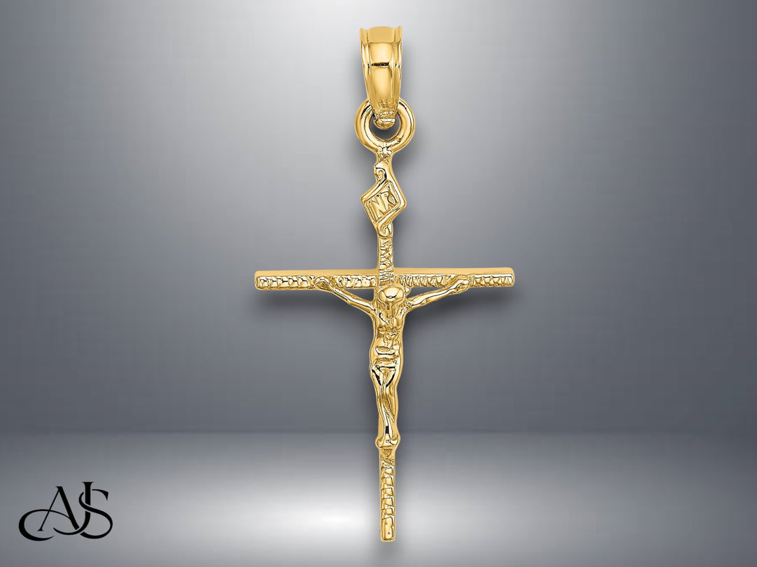 14K Yellow Gold INRI Crucifix Charm with Necklace Chain Options
