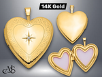 Load image into Gallery viewer, 14K Yellow White Gold Diamond Star with Side Swirl Edge 20mm Heart Locket | Build Your Locket Necklace with Engraving, Photo insertions, and Chain Options
