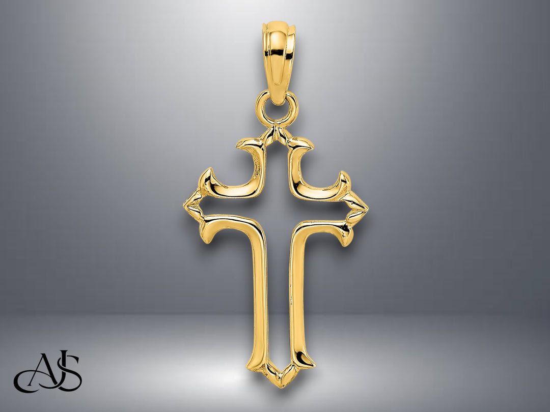 14K Yellow Gold Cut-Out Cross Charm with Necklace Chain Options