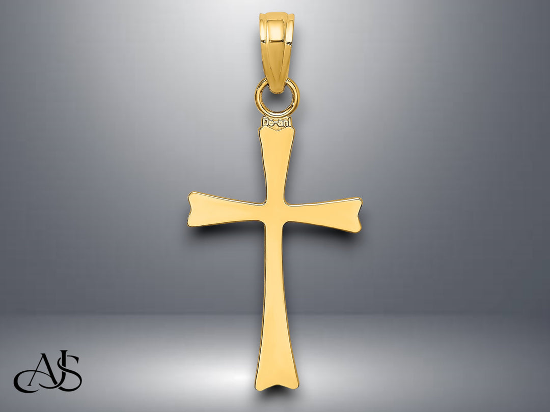 14K Yellow Gold Polished Cross Charm with Necklace Chain Options