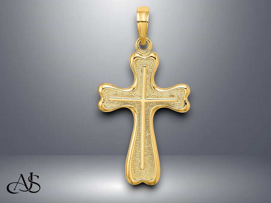 14K Yellow Gold Cross w/ Heart Shaped Ends Charm with Necklace Chain Options