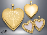 Load image into Gallery viewer, 14K Yellow Gold Polished Tree 20mm Heart Locket | Build Your Locket Necklace with Engraving, Photo insertions, and Chain Options
