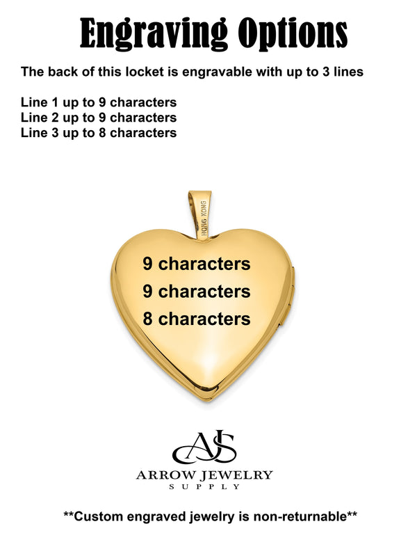 14K Yellow Gold Pink and Green Enameled Floral MOM Script 20mm Heart Locket | Build Your Locket Necklace with Engraving, Photo insertions, and Chain Options