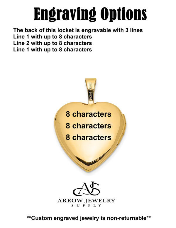 14K Yellow Gold Polished Diamond Scrolled 20mm Heart Locket | Build Your Locket Necklace with Engraving, Photo insertions, and Chain Options