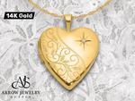 Load image into Gallery viewer, 14K Yellow Gold Polished Diamond Scrolled 20mm Heart Locket | Build Your Locket Necklace with Engraving, Photo insertions, and Chain Options
