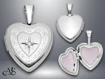 Load image into Gallery viewer, 14K Yellow Gold Polished Scrolled Border .01ct. Diamond Star 12mm Heart Locket | Build Your Locket Necklace with Engraving, Photo insertions, and Chain Options
