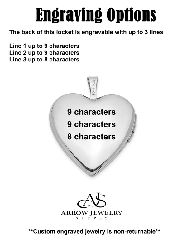 14K White Gold MOM Script with Hearts 20mm Heart Locket | Build Your Locket Necklace with Engraving, Photo insertions, and Chain Options