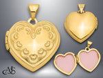 Load image into Gallery viewer, 14K Yellow Gold Domed Heart Border 18mm Heart Locket | Build Your Locket Necklace with Engraving, Photo insertions, and Chain Options
