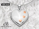 Load image into Gallery viewer, 14K White Gold with Rose Rhodium 22mm Heart Locket | Build Your Locket Necklace with Engraving, Photo insertions, and Chain Options

