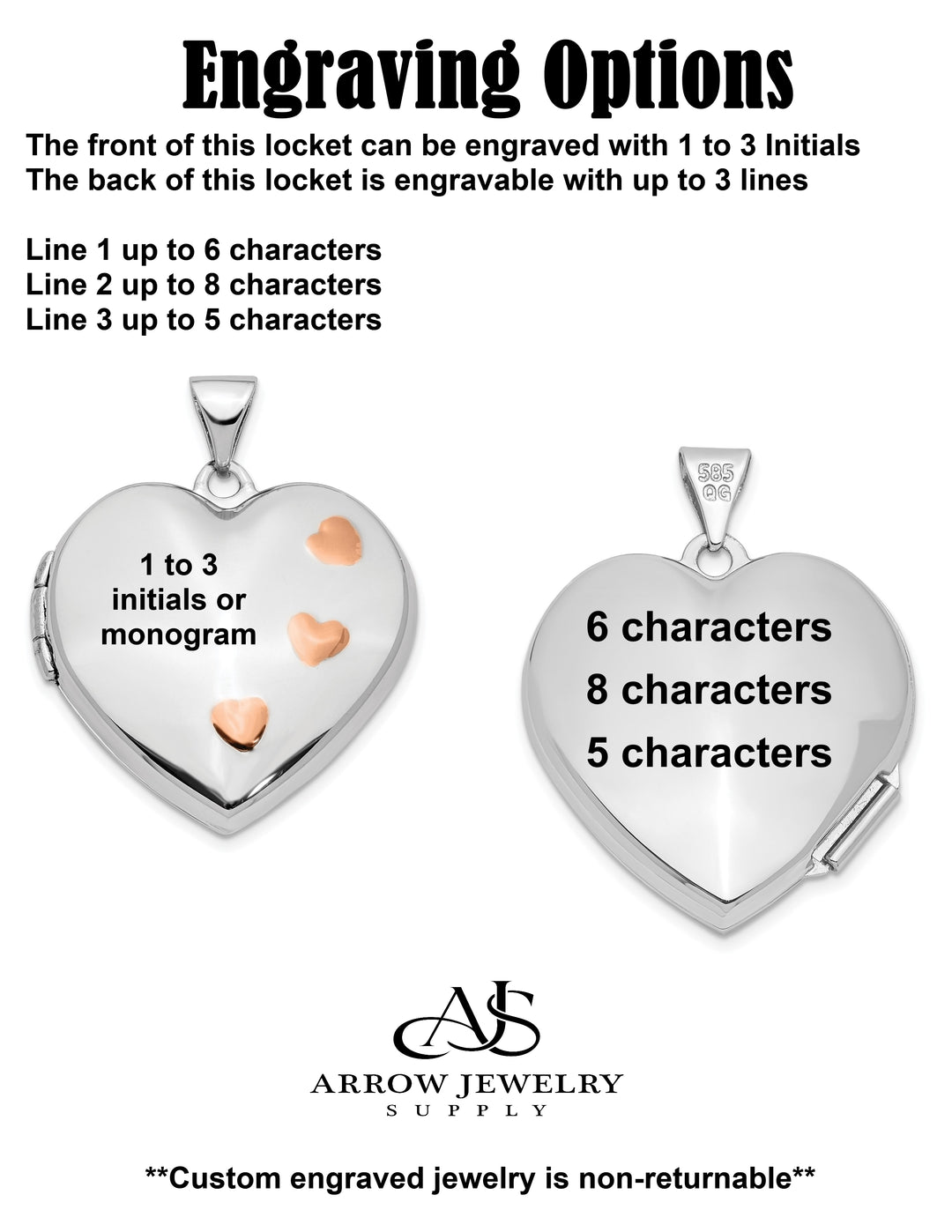 14K White Gold with Rose Rhodium 22mm Heart Locket | Build Your Locket Necklace with Engraving, Photo insertions, and Chain Options