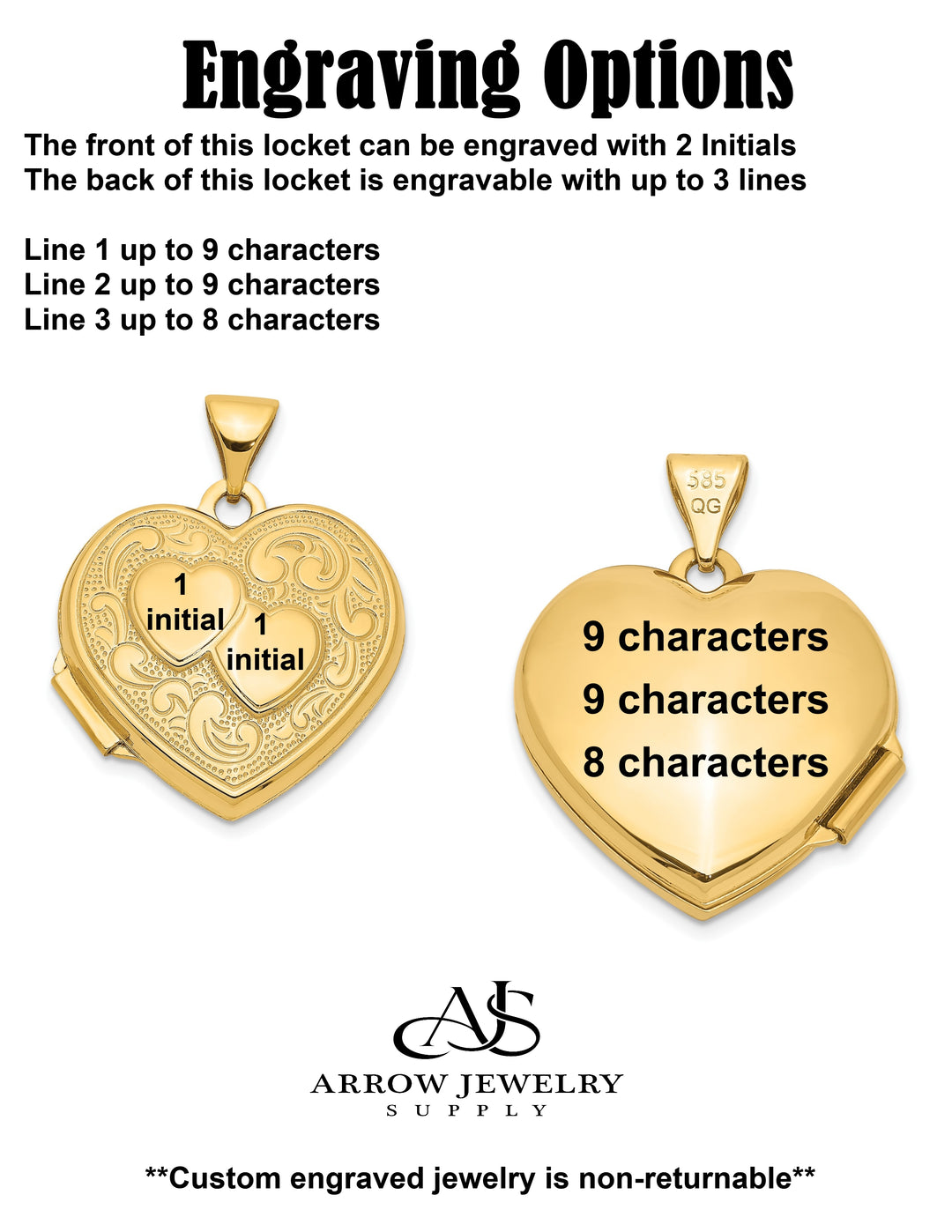 14K Yellow Gold Two Hearts 18mm Heart Locket  | Build Your Locket Necklace with Engraving, Photo insertions, and Chain Options