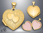 Load image into Gallery viewer, 14K Yellow Gold Two Hearts 18mm Heart Locket  | Build Your Locket Necklace with Engraving, Photo insertions, and Chain Options
