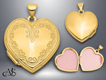 Load image into Gallery viewer, 14K Yellow Gold White Gold Scallop Design 21mm Heart Locket | Build Your Locket Necklace with Engraving, Photo insertions, and Chain Options
