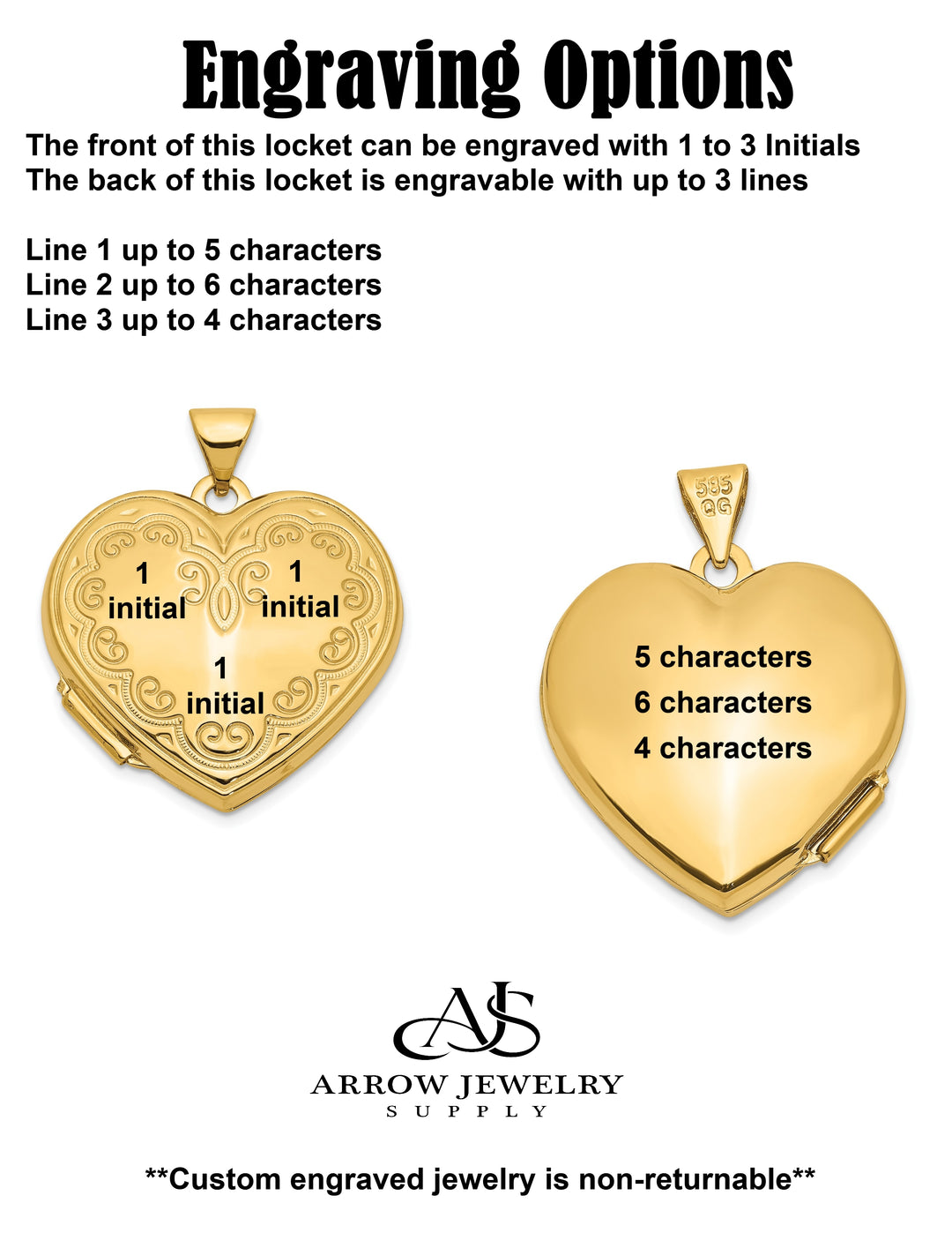 14K Yellow Gold White Gold Scallop Design 21mm Heart Locket | Build Your Locket Necklace with Engraving, Photo insertions, and Chain Options