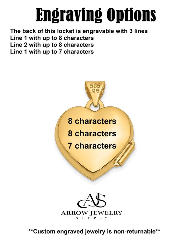 14K Yellow Gold White Gold Two Hearts 15mm Heart Locket | Build Your Locket Necklace with Engraving, Photo insertions, and Chain Options