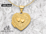 Load image into Gallery viewer, 14K Yellow Gold White Gold Two Hearts 15mm Heart Locket | Build Your Locket Necklace with Engraving, Photo insertions, and Chain Options
