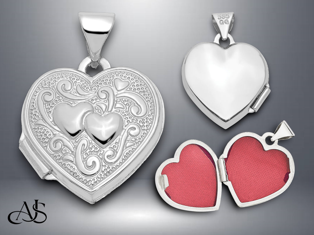 14K Yellow Gold White Gold Two Hearts 15mm Heart Locket | Build Your Locket Necklace with Engraving, Photo insertions, and Chain Options