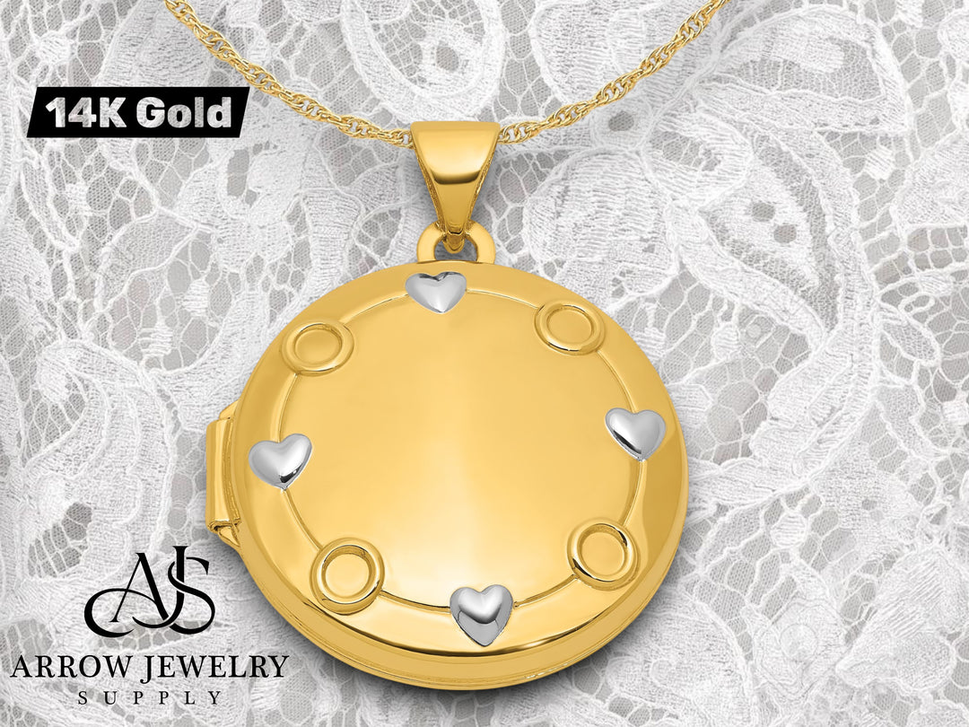 14K Yellow Gold White Rhodium 'Our Circle Of Love Goes Around And Never Ends' 20mm Locket | Build Your Locket Necklace with Engraving, Photo insertions, and Chain Options