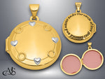 Load image into Gallery viewer, 14K Yellow Gold White Rhodium 'Our Circle Of Love Goes Around And Never Ends' 20mm Locket | Build Your Locket Necklace with Engraving, Photo insertions, and Chain Options
