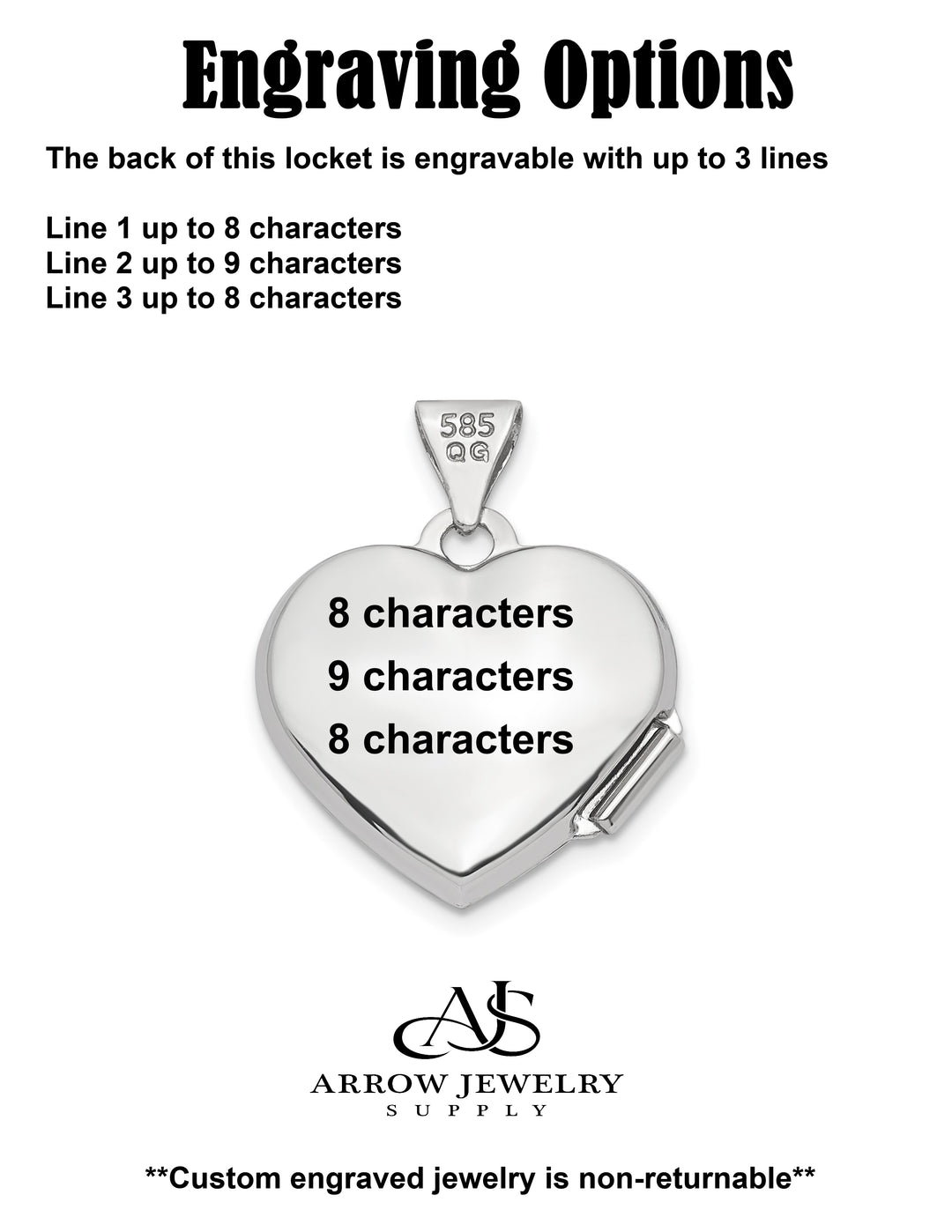 14K White Gold Brushed Diamond Star 15mm Heart Locket | Build Your Locket Necklace with Engraving, Photo insertions, and Chain Options