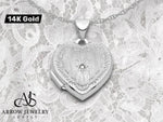 Load image into Gallery viewer, 14K White Gold Brushed Diamond Star 15mm Heart Locket | Build Your Locket Necklace with Engraving, Photo insertions, and Chain Options
