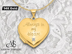 Load image into Gallery viewer, 14K Two-tone Diamond 'Always in my heart' with Heart Charm Inside 21mm Heart Locket  | Build Your Locket Necklace with Engraving, Photo insertions, and Chain Options
