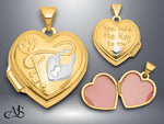 Load image into Gallery viewer, 14K Yellow White Gold Lock and Key ' You hold the key to my heart ' 18mm Heart Locket | Build Your Locket Necklace with Engraving, Photo insertions, and Chain Options
