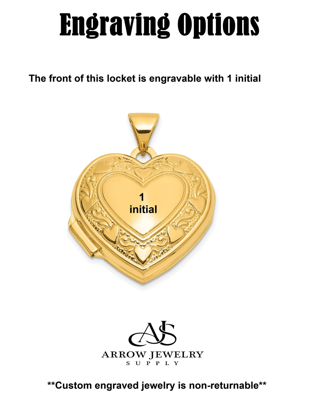14K Yellow Gold White Gold Polished Heart Border  LOVE YOU Poem 18mm Heart Locket | Build Your Locket Necklace with Engraving, Photo insertions, and Chain Options