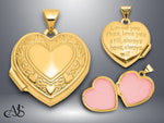 Load image into Gallery viewer, 14K Yellow Gold White Gold Polished Heart Border  LOVE YOU Poem 18mm Heart Locket | Build Your Locket Necklace with Engraving, Photo insertions, and Chain Options
