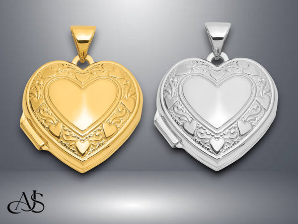 14K Yellow Gold White Gold Polished Heart Border  LOVE YOU Poem 18mm Heart Locket | Build Your Locket Necklace with Engraving, Photo insertions, and Chain Options