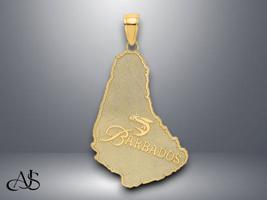14K Yellow Gold Textured BARBADOS Map Charm with Necklace Chain Options