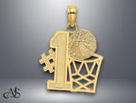 Load image into Gallery viewer, 14K Yellow Gold #1 Basketball w/ Hoop Charm with Necklace Chain Options

