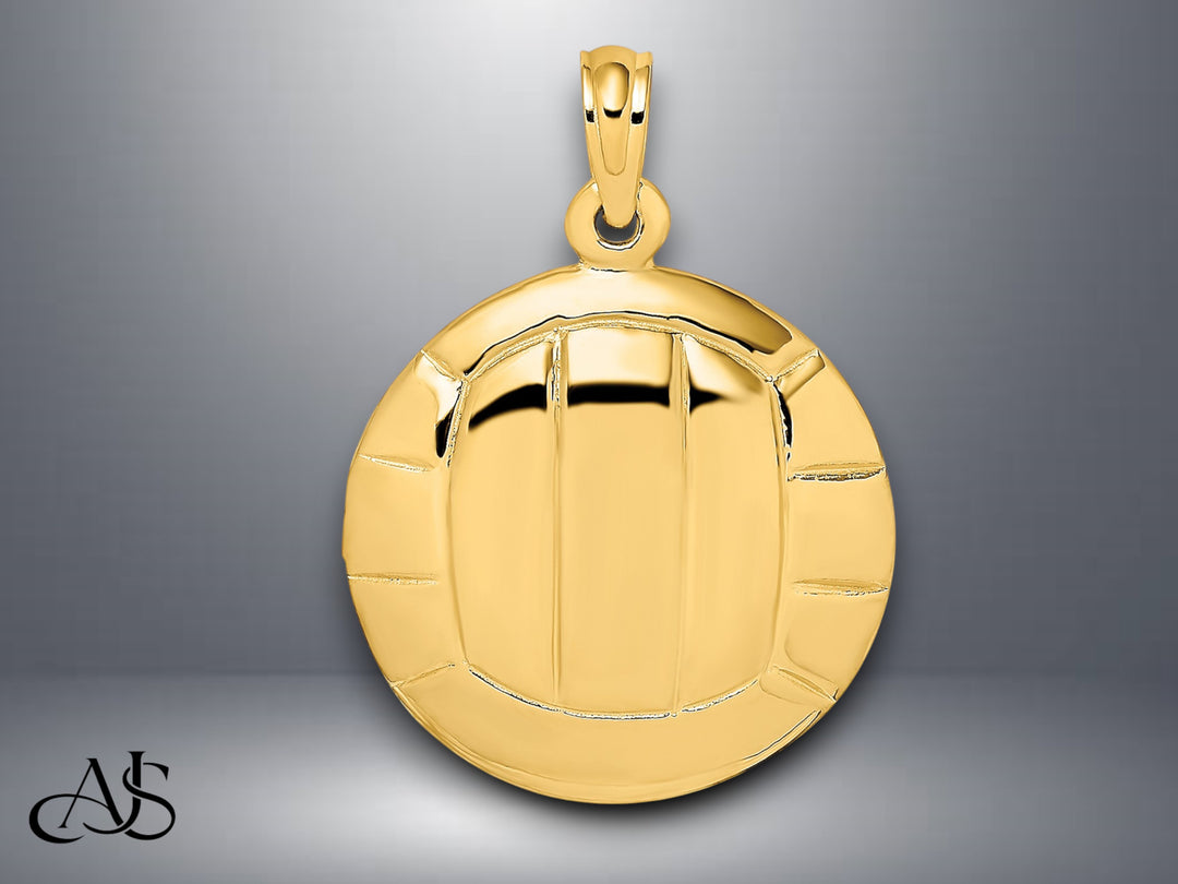 14K Yellow Gold 2-D Polished Volleyball Charm with Necklace Chain Options