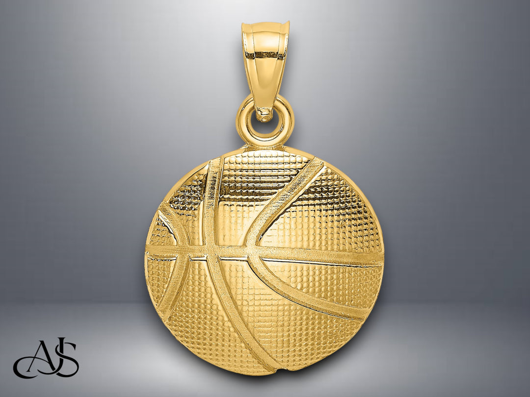 14K Yellow Gold 2-D Textured Basketball Charm with Necklace Chain Options